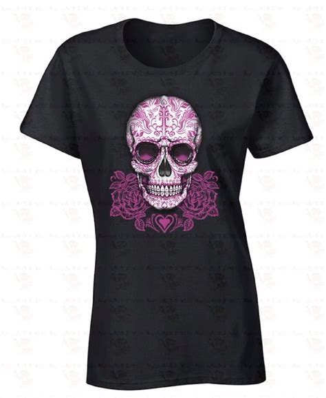 Roses Sugar Skull Women T Shirt Dia De Los Muertos Day Of Dead Ladies