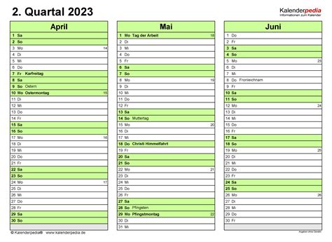 Quartalskalender 2023 Als Excel Vorlagen Zum Ausdrucken