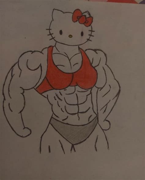 A Drawing Of A Hello Kitty With Muscles