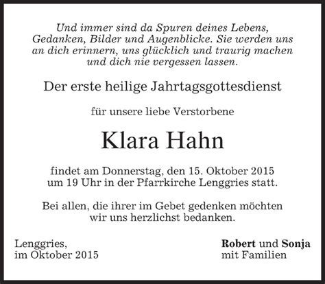 Traueranzeigen Von Klara Hahn Trauer Merkur De