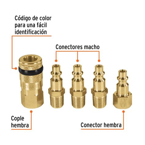 Juego de 5 piezas coples y conectores rápidos de latón