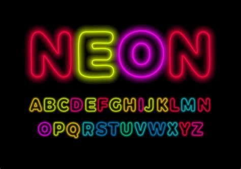 Colored Neon Font Colorful Outlines Letter And Numbers Set With Neon