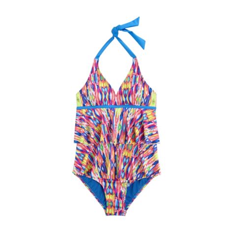 Justice Girls Tie Dye Ruffle One Piece Halter Top Swimsuit