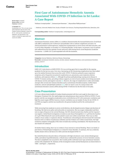 Pdf First Case Of Autoimmune Hemolytic Anemia Associated With Covid