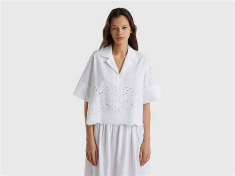 Benetton Shirt With Embroidered Broderie Anglaise Taglia L White