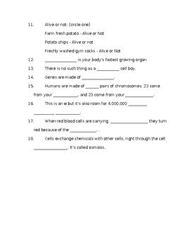 Bill Nye Cells Episode Worksheet By Ms Frizzle Wannabe Tpt