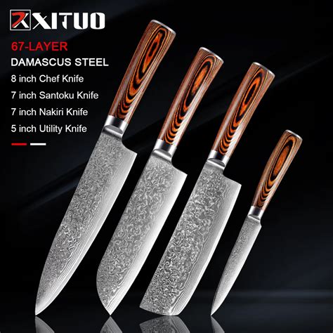 Xituo 1 4pcs Kitchen Knives Set Japanese Damascus Steel Kitchen Knife