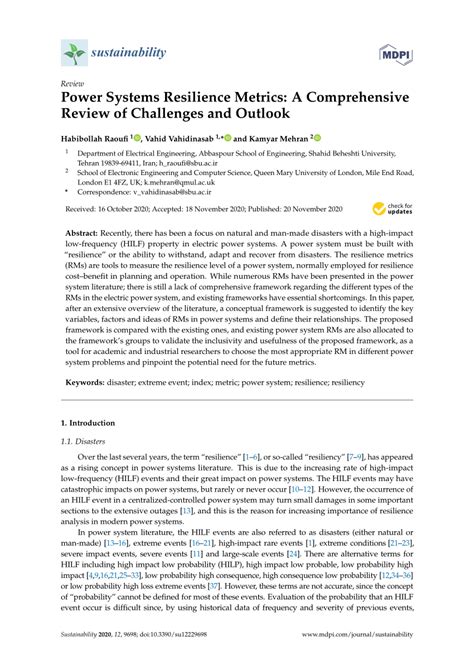 PDF Power Systems Resilience Metrics A Comprehensive Review Of