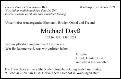 Traueranzeigen von Michael Dayß ZVW Trauer