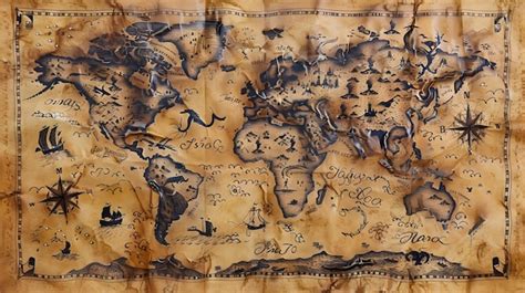 Premium Photo Vintage Parchment World Map With Mythical Creatures And