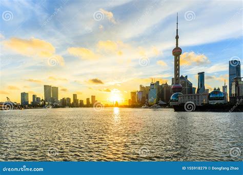 Sunrise Scenery View Of Shanghai Skyline And Huangpu River Stock Image