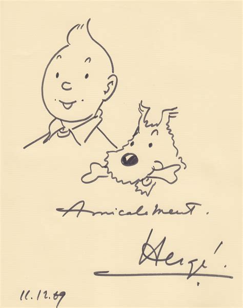 Original De Hergé Autografiado Y Fechado 24x20 Cm Ginebra 11 De