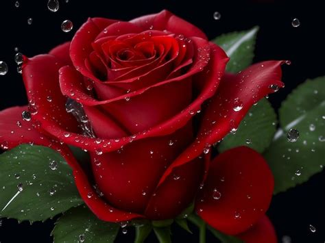 Premium AI Image Red Rose With Raindrops Closeup On A Black Background