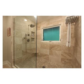 Large Walk In Shower With Window In Shower Transitional Bathroom