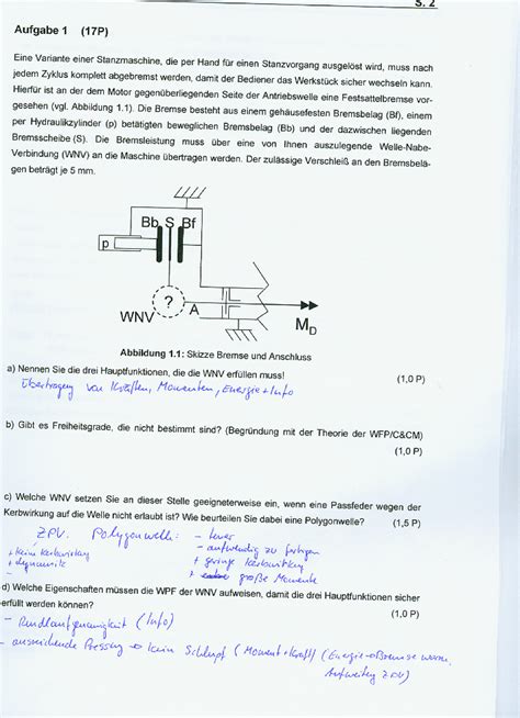 Probeklausur Lösung Alte Klausur Maschinenkonstruktionslehre Studocu