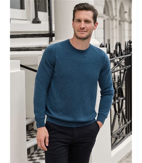 Scottish Teal Mens Cashmere Crew Sweater WoolOvers US