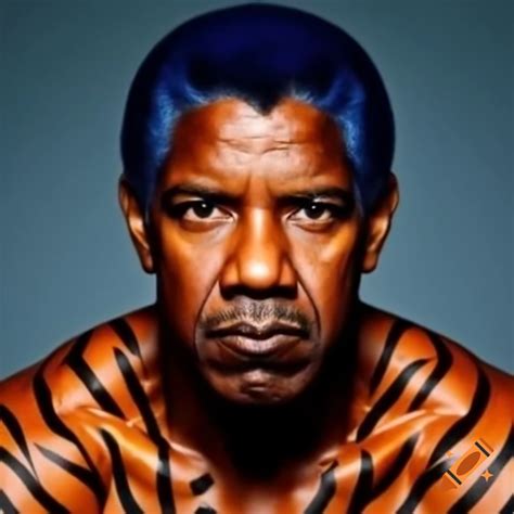 Muscular Man With Tiger Style Makeup Featuring Blue Hair And Orange