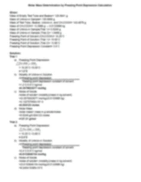 Solution Dlsu D Chem Lab Sheet Molar Mass Determination By Freezing