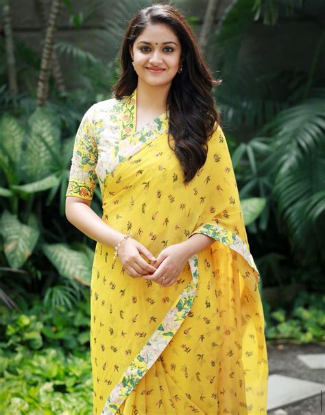 Keerthy Suresh In Yellow Saree At Nadigaiyar Thilagam Promotions