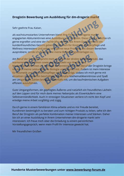 Drogistin Bewerbung Muster F R Ausbildung Job Drogerie