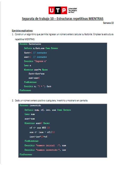 Separata De Trabajo Estructuras Repetitivas Mientras Principios