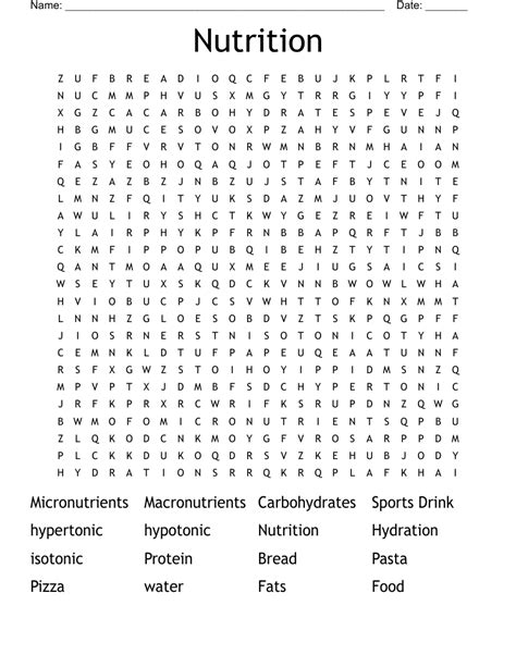 Nutrition Word Search Wordmint