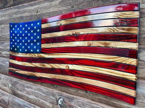 Wavy Rustic Wooden American Flag Waving American Flag Wavy Wooden