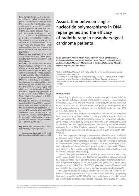 Pdf Association Between Single Nucleotide Polymorphisms In Dna Repair