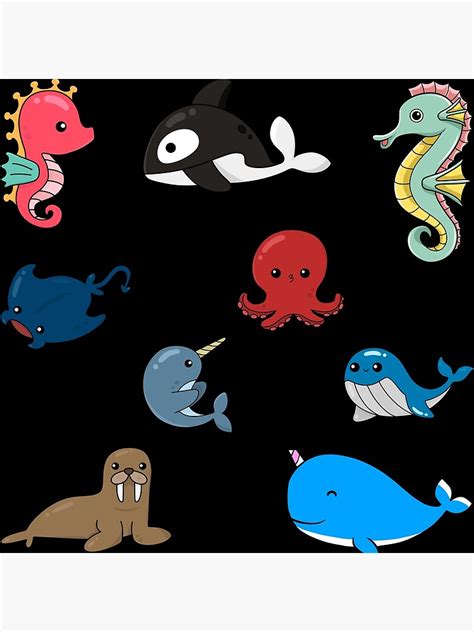 "sea animals sticker pack" Poster for Sale by stickers-packs | Redbubble