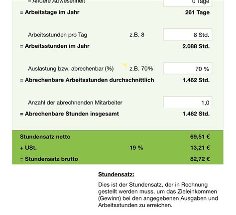 Numbers Vorlage Stundensatzkalkulation Einnahmenkalkulation