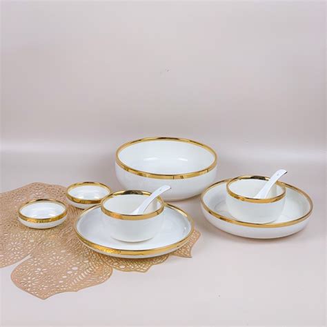 Jual Ashome Piring Set Orang Piring Makan Set Keramik Putih Gold Isi