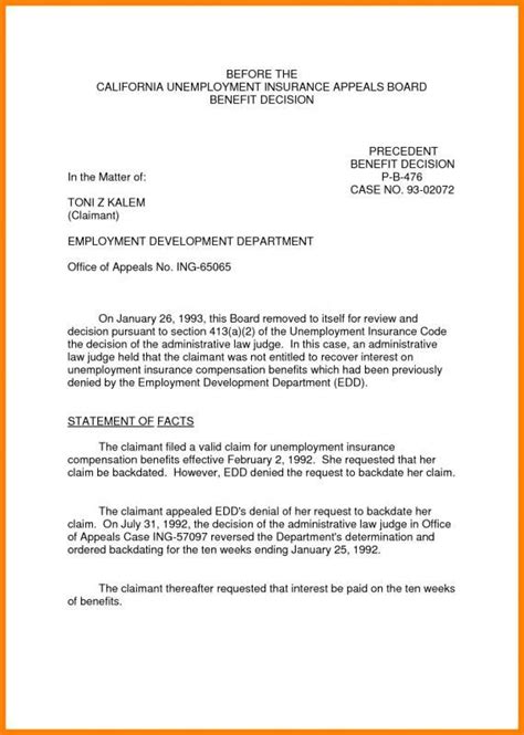 Sample Appeal Letter For Unemployment Benefits Disqualificat