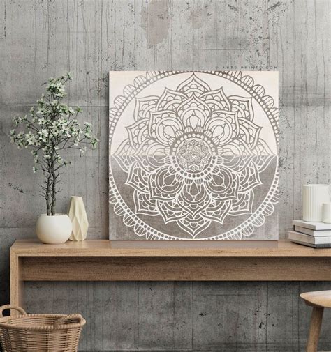 Mandala Wall Art Beige Taupe Mandala Print Boho Home Decor Etsy