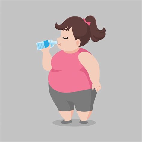 Premium Vector Big Fat Woman Drinking Fresh Water