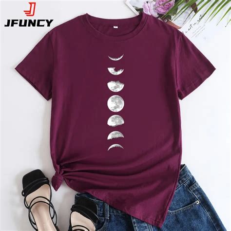 Jfuncy Women T Shirt Harajuku Moon Printed Graphic Tshirts Woman