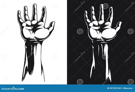 Silhouette Hand Grasping Open Palm Reaching Stock Vector Illustration