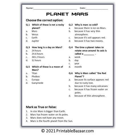 Mars Reading Comprehension Passage And Questions Printablebazaar