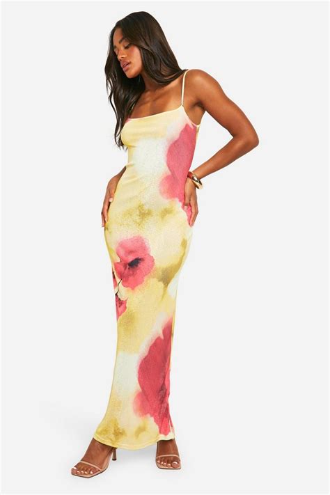 Sheer Floral Strappy Maxi Dress Boohoo Uk