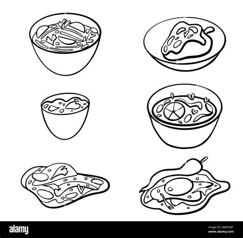 Vector Mexico Food Lineart Mexico Items Color Linear Icons Set Mexican Culture Concept Muerto