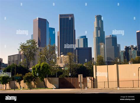 los angeles financial district skyline stock photo alamy