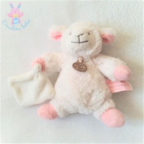 Mouton Agneau Blanc Rose Mouchoir Mon Tout Petit DOUDOU ET COMPAGNIE