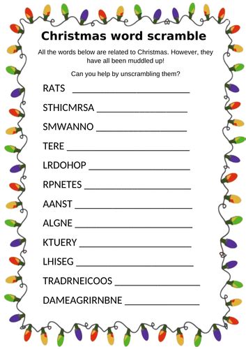 Christmas Word Scramble Teaching Resources