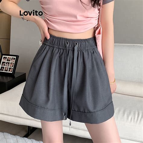 Lovito Shorts Femininos Lisos Lisos Cadar O E Cintura M Dia