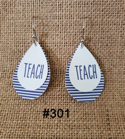 Teacher Earrings Double Earrings Leather Earrings Teardrop Etsy