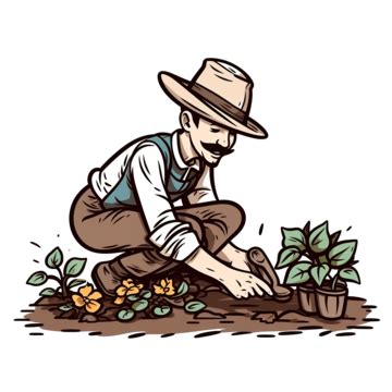 Jardinero Plantando Verduras Ilustraci N En Estilo Doodle Png Dibujos