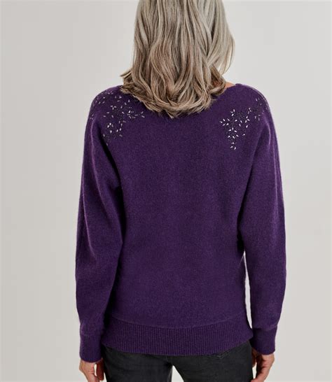 Dark Aubergine Embellished Shoulder Detail Jumper WoolOvers AU