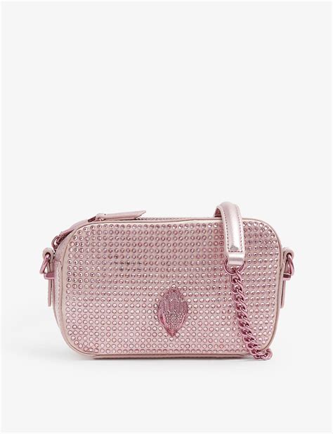 Kurt Geiger Kensington Crystal Embellished Metallic Leather Cross Body Camera Bag In Pink Lyst