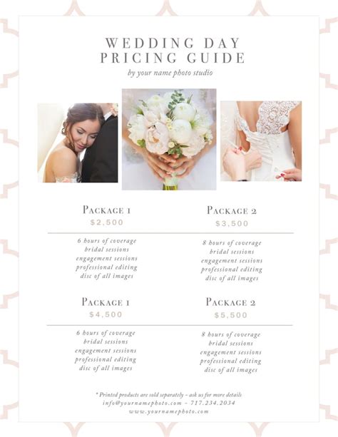 Wedding Price List Template Photographer Pricing Guides Etsy