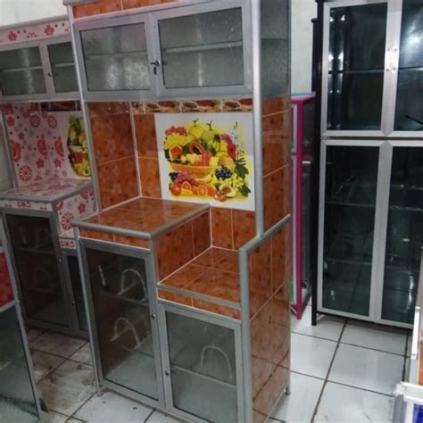 Jual Lemari Rak Piring 2 Dua Pintu Super Aluminium Keramik Cantik Unik