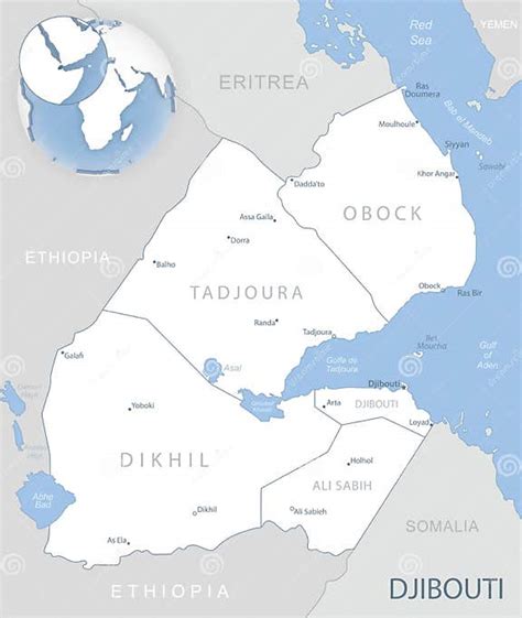 Mapa Detallado De Las Divisiones Administrativas De Djibouti Y Su